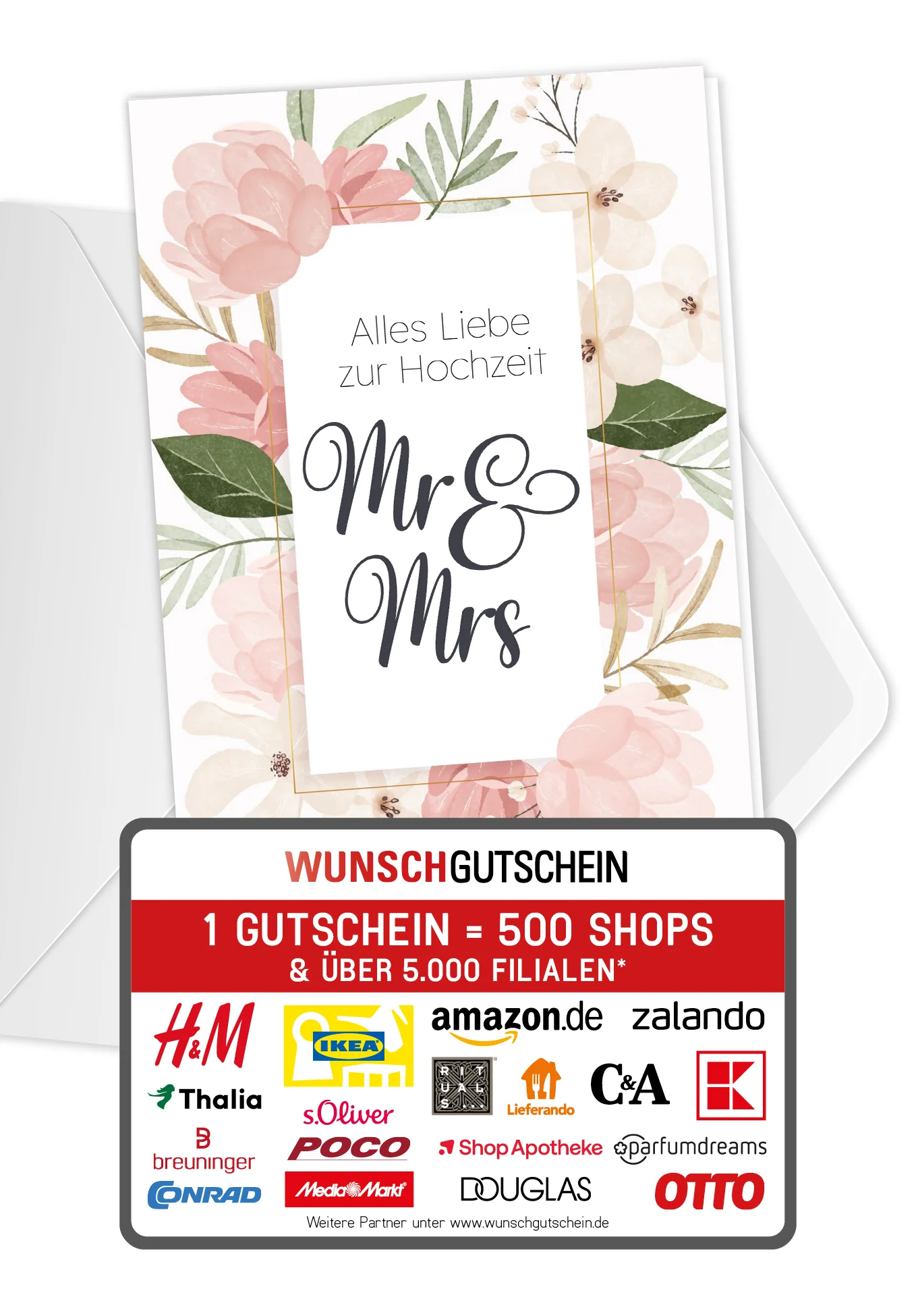 Alles Liebe zur Hochzeit Mr & Mrs - Blumen Rosa