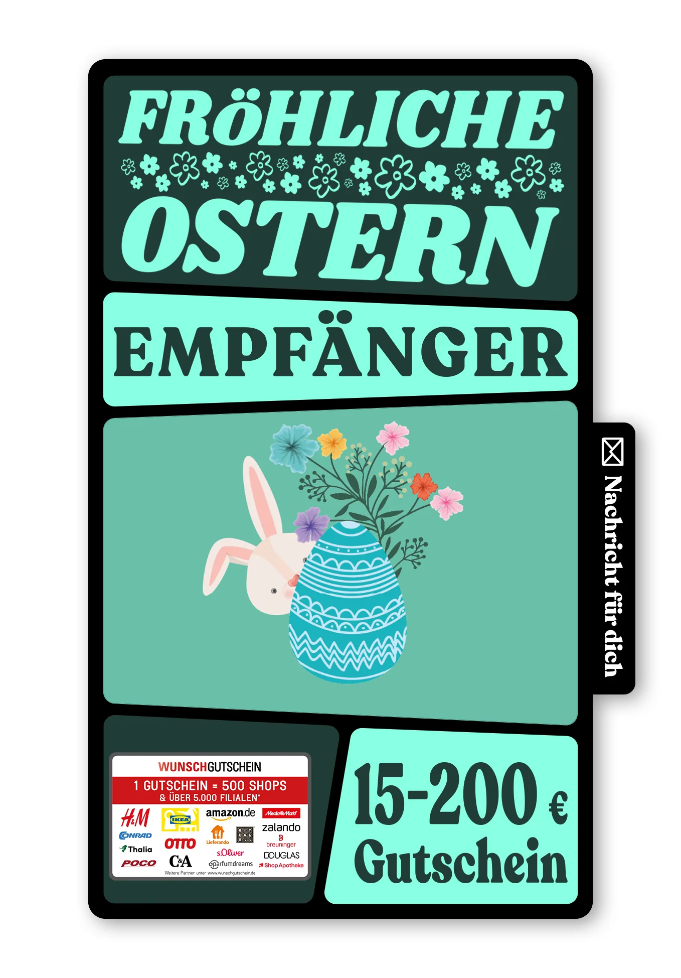 Digital - Frohe Ostern - Hase mit Ei Türkis