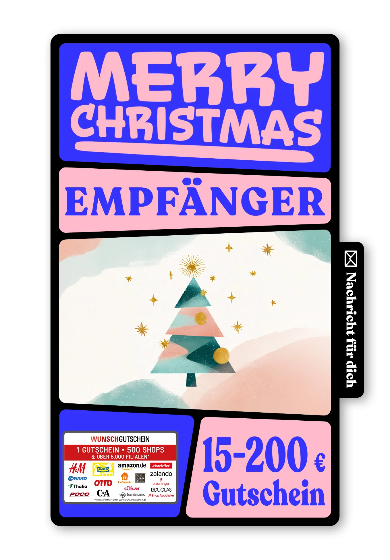 Digital - Frohe Weihnachten Neujahr - Tanne Grün Rosa