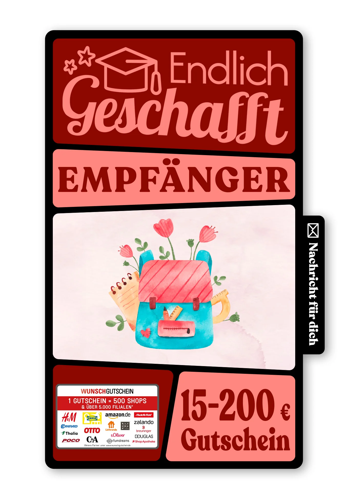 Digital - Glückwunsch Schulanfang - Rucksack mit Blumen