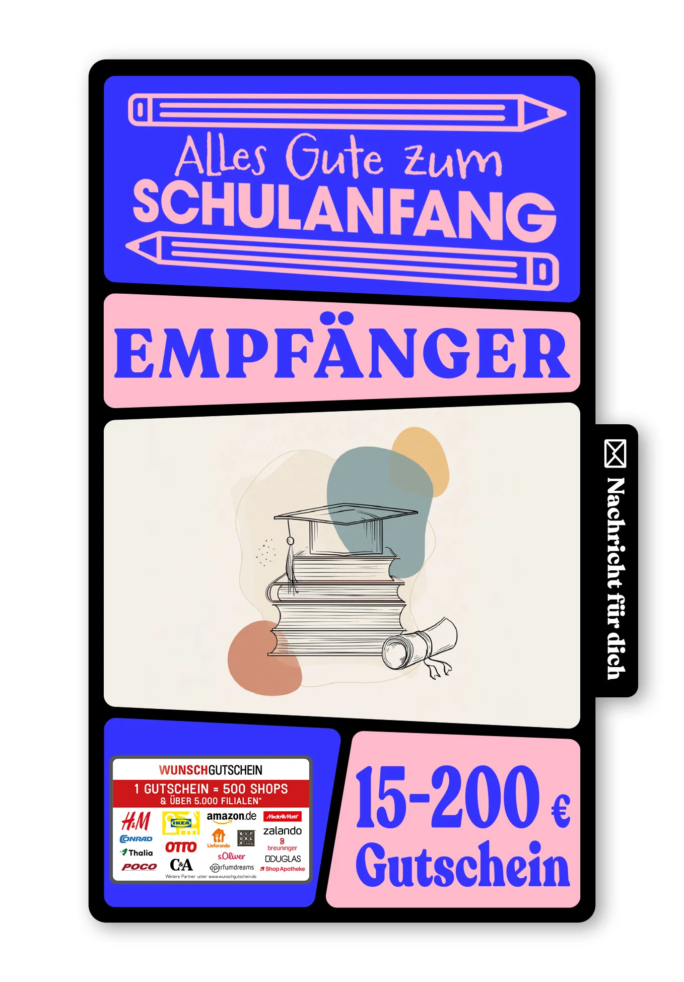 Digital - Glückwunsch Zeugnis - Bücher und Hut