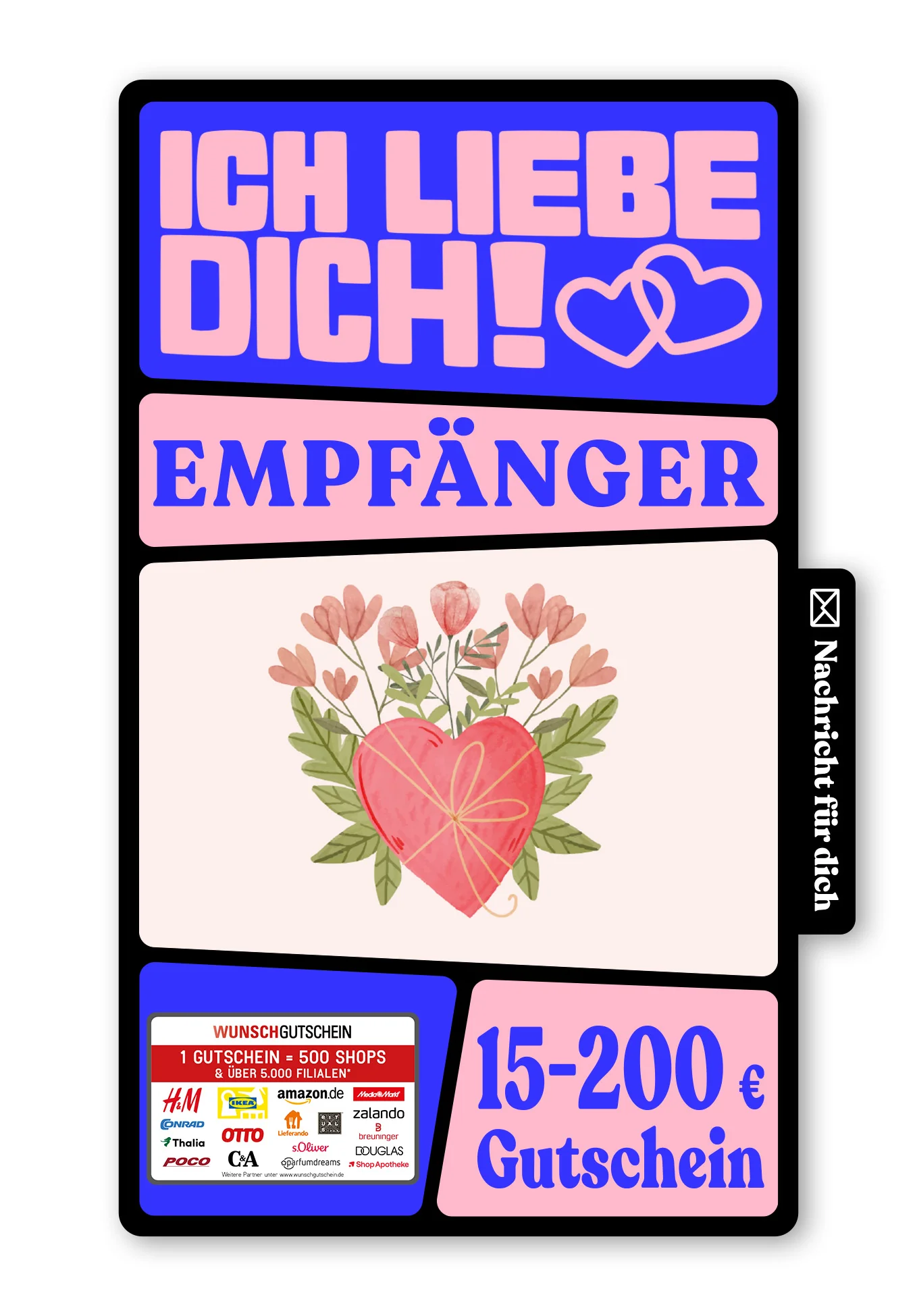 Digital - Liebe Dich - Herz mit Blumen