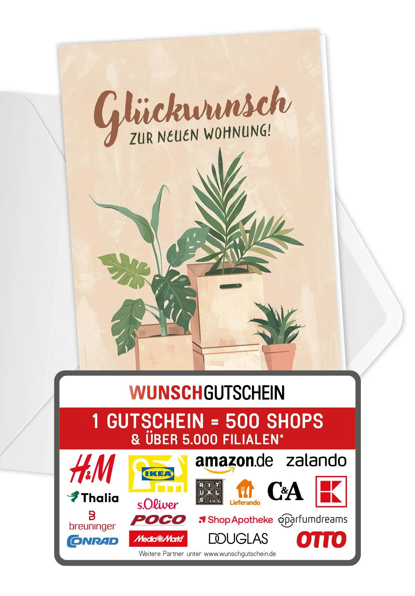 Glückwunsch zur neuen Wohnung - Kartons und Pflanzen PDF